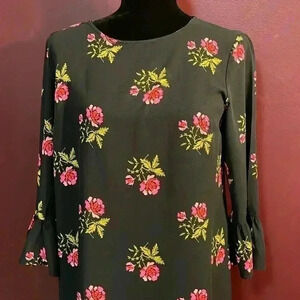 Old Navy Women’s Medium Black Floral Flare 3/4 Sleeve Tunic Shift Dress